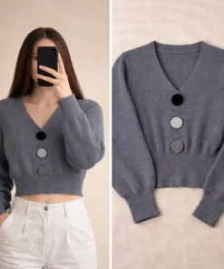 Luna Ribbed V-Neck Button Knit Top